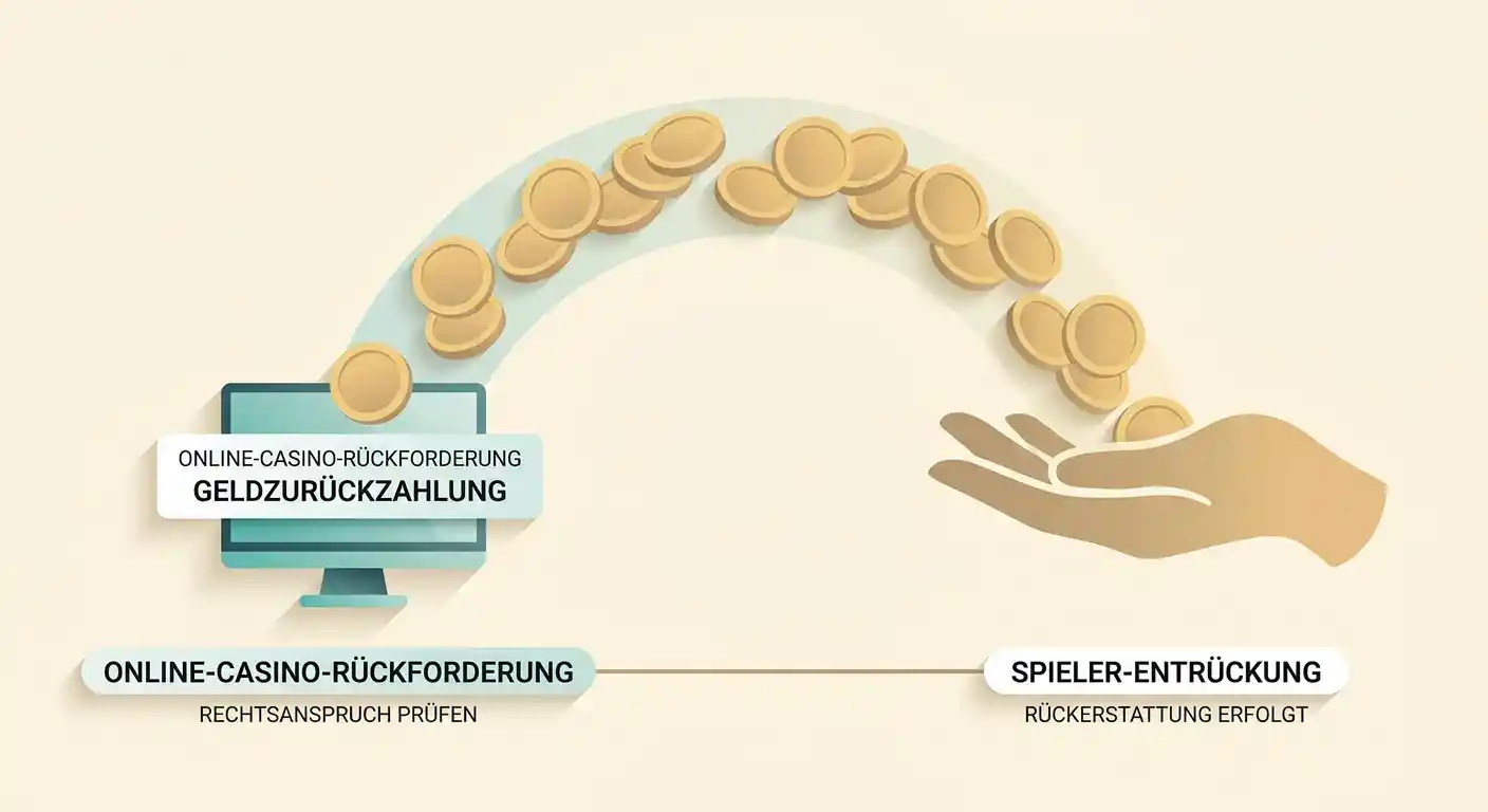 Symbolische Darstellung der zivilrechtlichen Rückforderung verlorener Einsätze aus illegalem Online-Glücksspiel über deutsche Gerichte