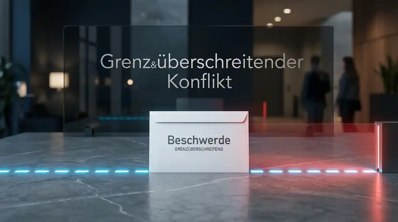 Symbolische Darstellung einer blockierten Beschwerde über Ländergrenzen hinweg