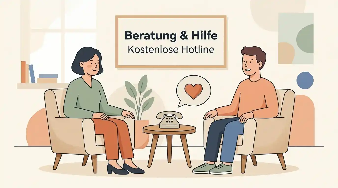 Hinweis auf kostenfreie und anonyme Beratung bei Glücksspielsucht in Deutschland