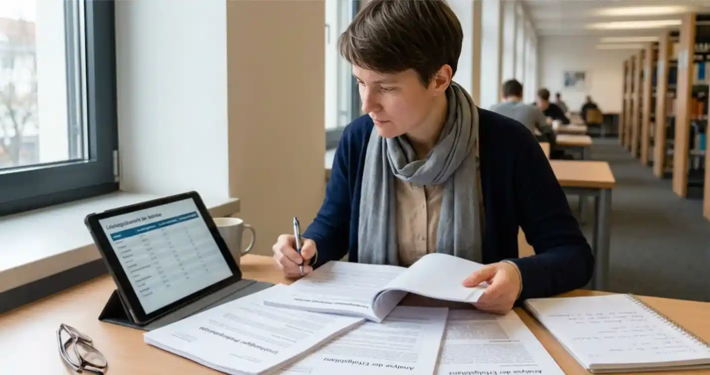 Person recherchiert unabhängige Berichte zu Auszahlungen an einem ruhigen Arbeitsplatz