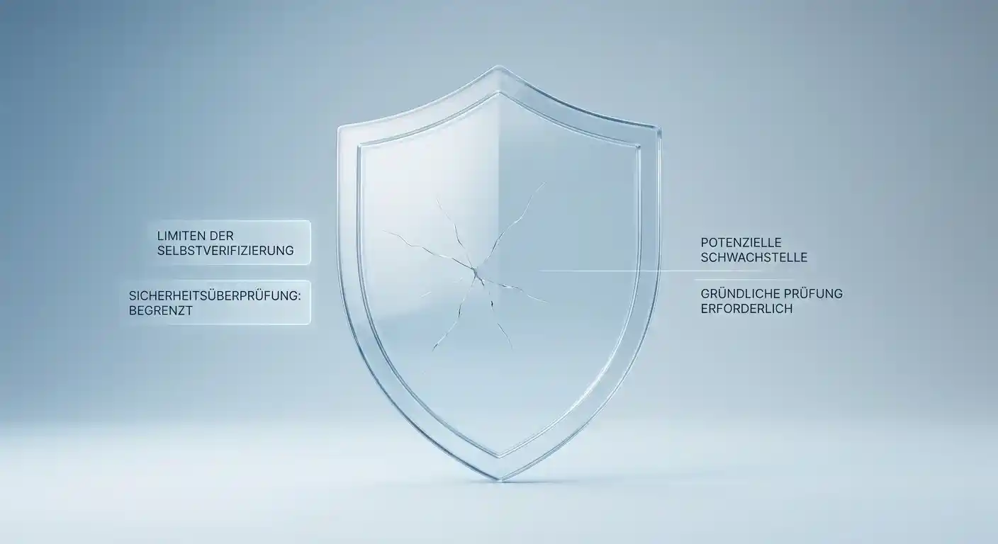 Transparenter Schutzschild mit feinem Riss als Symbol für die Grenzen eigener Prüfung