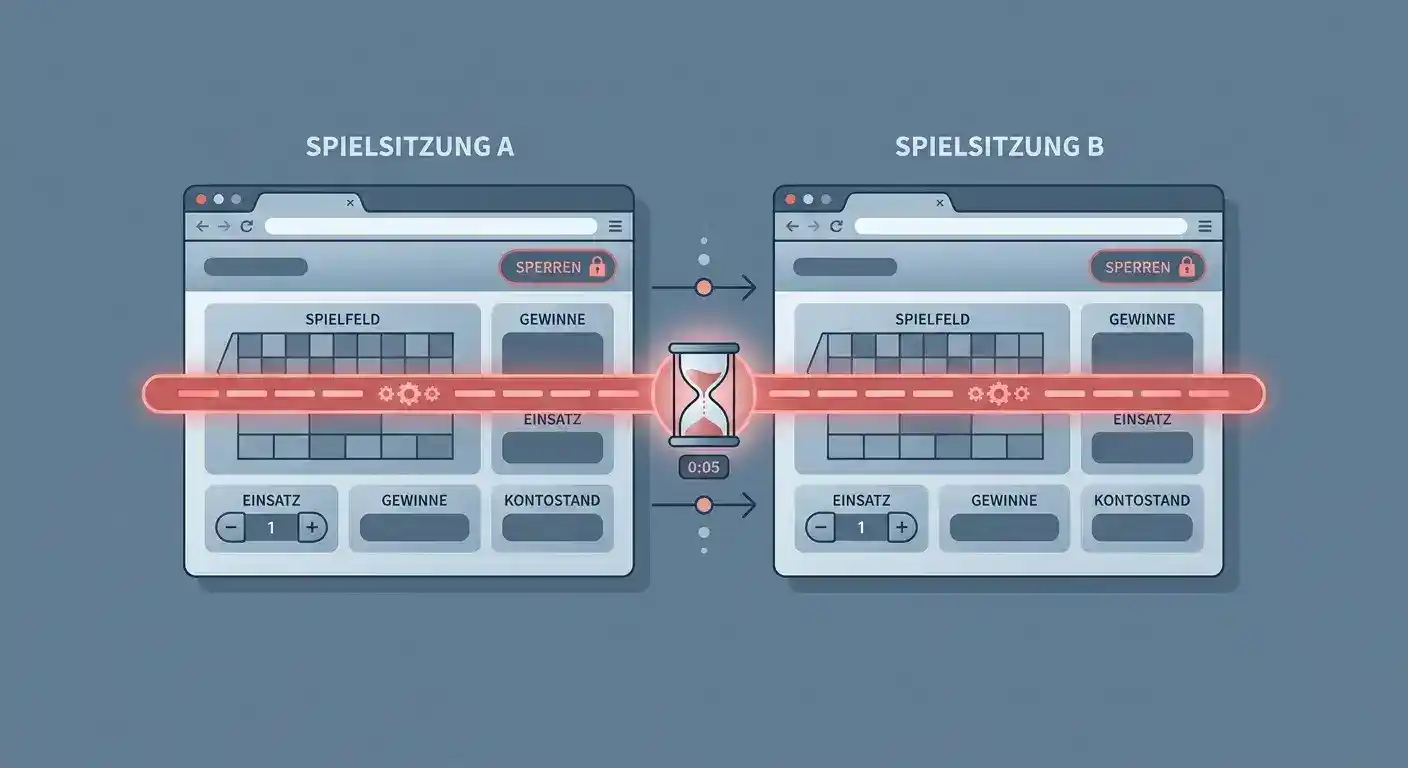 Konzeptdarstellung der LUGAS-Aktivitätsdatei mit Wartezeit von fünf Minuten beim Wechsel zwischen Anbietern und Blockade paralleler Sitzungen