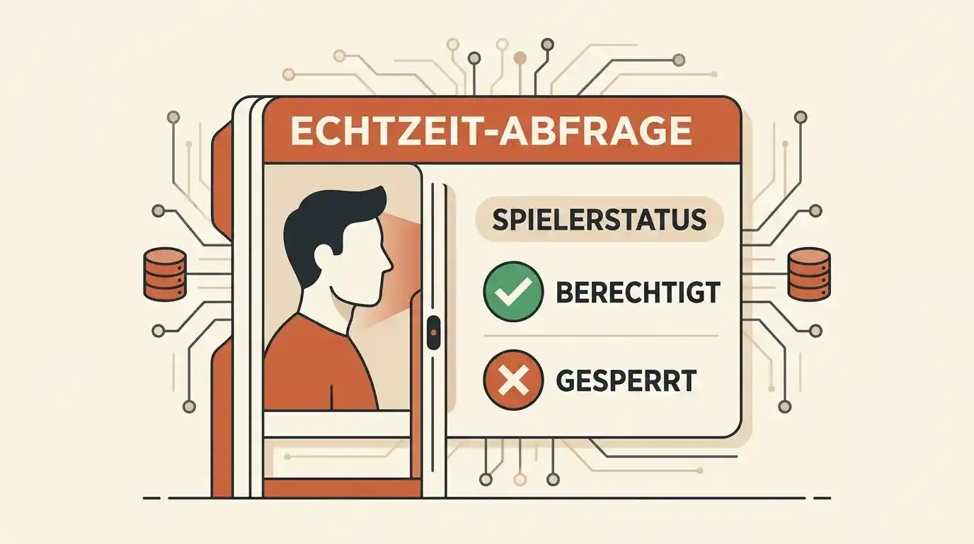 Visualisierung einer Echtzeit-Abfrage des Spielerstatus vor dem Spielbeginn bei einem lizenzierten Anbieter