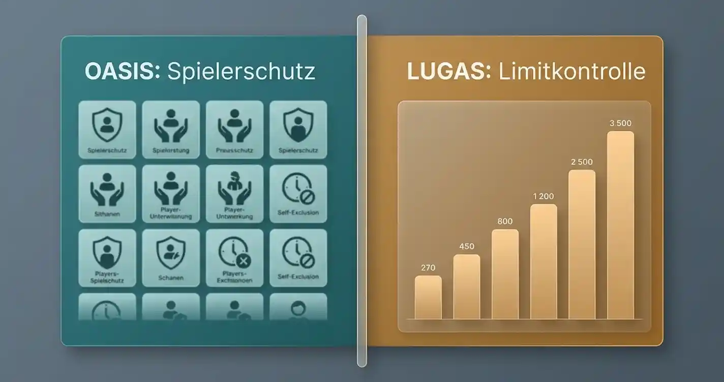 Gegenüberstellung der beiden zentralen Spielerschutz-Dateien OASIS und LUGAS als symbolische Darstellung zweier paralleler Datensysteme