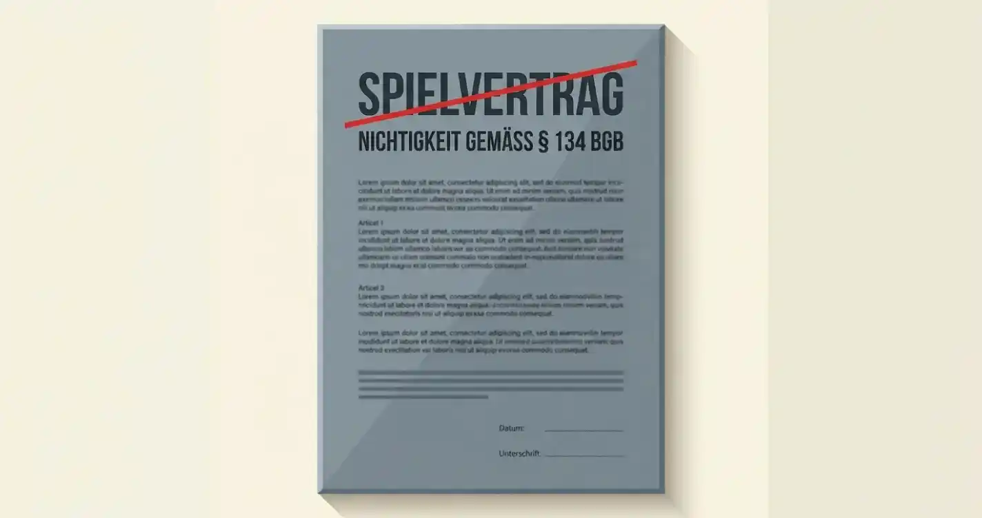 Visualisierung der Mechanik der Nichtigkeit eines Spielvertrags nach Paragraf 134 BGB bei Verstoß gegen ein gesetzliches Verbot des Glücksspielrechts